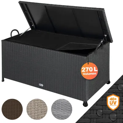 Productafbeelding van Polyrotan kussenbox Zwart 117x53x60cm met 2 Wielen