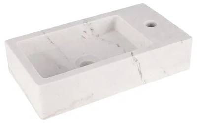 Productafbeelding van Differnz Hura L Fontein - Toiletfontein van Marmer - Geschikt voor Muurbevestiging - Uitgevoerd met 1 Kraangat - Zonder Overloop - Afmetingen 40 x 22 x 9 cm - Kleur Wit