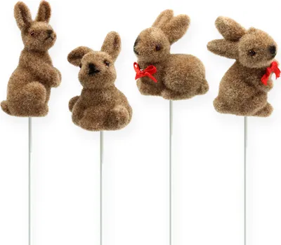 Produktbild von Osterhasen Deko-Figuren am Draht, beflockt, vielfältige Designs, 20er Set, 5-7cm - Frühlingsstimmung für Ostergestecke und Tischdeko, 20 Stück