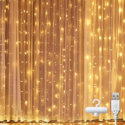 LED-Vorhanglicht 2x2 m, 200 warmweiße LEDs, USB, IP44