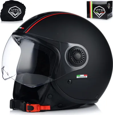 Produktbild von Jet Helm Mopedhelm | VITO LORETO | Herren und Damen | Jethelm mit Visier | ECE 22.06  | Motorradhelm | XXL (61cm)
