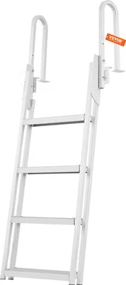 Produktbild von VEVOR Dockleiter, hochklappbar, 4 Stufen, 158 kg Tragkraft, Aluminium-Ponton-Bootsleiter mit 10,2 cm breiter Stufe und rutschfester Gummimatte, Schwimmtrittleiter für Schiff/See/Pool/Marine