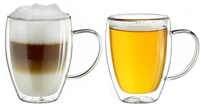 Produktbild von Creano doppelwandiges Thermoglas mit Henkel 400ml, großes Doppelwandglas aus Borosilikatglas, Kaffeegläser, Teegläser, Latte Gläser 2er Set