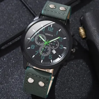 Produktbild von Uhr Albert - Robuste Herren Uhr in Grün mit Lederarmband KP33645