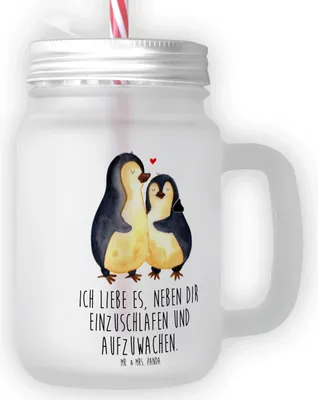 Produktbild von Mr. & Mrs. Panda Glas Pinguine Einschlafen - Transparent - Geschenk, für Frauen, Liebesbeweis, Cocktailglas, Freundin, Hochzeitstag, Trinkglas, Valentinstag, Saftglas