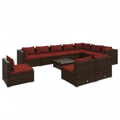 Produktbild von 11-tlg. Garten-Lounge-Set mit Kissen Poly Rattan Braun