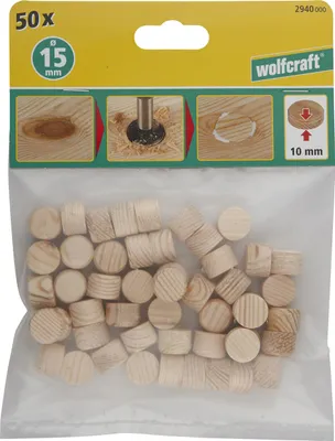 Zdjęcie produktu dla Płytki zaślepki maskujące sęki drewno sosnowe 15mm Wolfcraft 50szt.