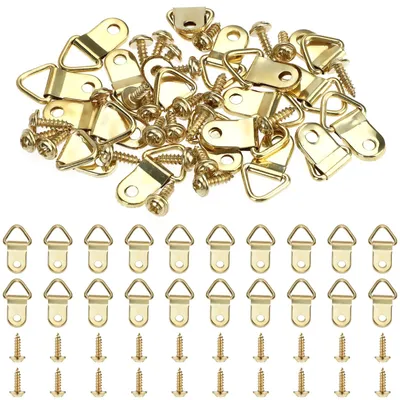 Produktbild von 20 Sets dreieckiger Bilderrahmenhaken, dreieckige Bilderrahmenhaken-Sets, Bilderaufhänger mit Schrauben, für Zuhause, Büro, Wandmontage, Fotos und Gemälde (gold)
