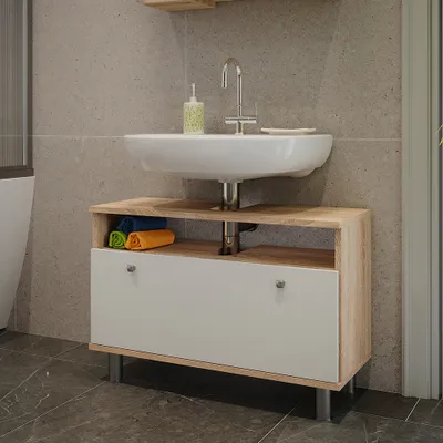 Zdjęcie produktu dla Szafka pod umywalkę Vicco Fynn Sonoma/Biały 80.2 x 54 cm z szufladą, Model 54381