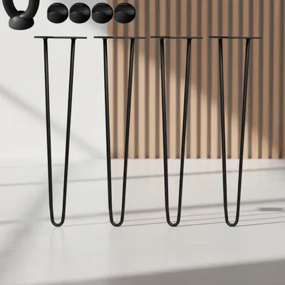 Image de Mucola Pieds de table 4 pièces Hairpin Leg Pieds en épingle à cheveux Piètement de table Patins de table Pied de table de salle à manger - Noir 2 entretoises 71CM
