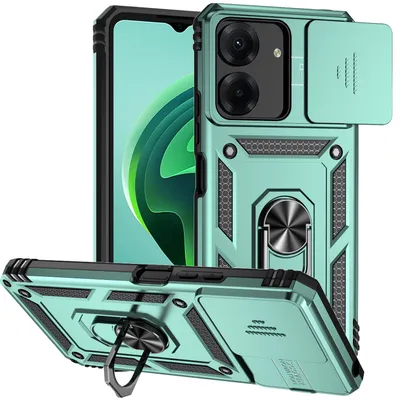 Obrázek produktu pro Pouzdro pro Xiaomi Redmi 13C /Poco C65 dvouvrstvé pouzdro s posuvným krytem kamery a prstencovým stojánkem zelené