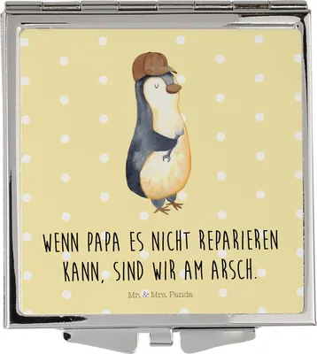 Produktbild von Mr. & Mrs. Panda Schminkspiegel Wenn Papa es nicht reparieren kann, sind wir am Arsch - Gelb Pastell - Geschenk, Kosmetikspiegel, Handspiegel, Vatertag, Kleiner Spiegel