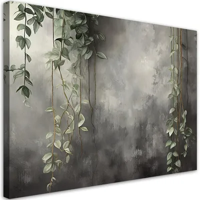 Produktbild von Leinwandbild Blätter auf Betonhintergrund 90x60 Feeby Grau bild für die wand bereit zum aufhängen