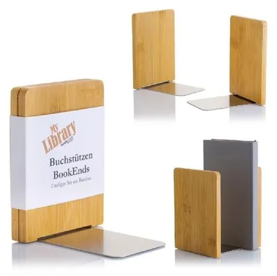 Produktbild von MyLibrary Buchstützen 2er Set | Holz & Edelstahl | Bookends