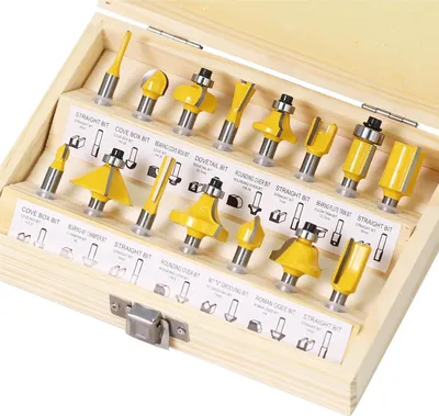 Produktbild von Fräsersatz HM 15tgl Schaft 6.35mm Nutfräser Profilfräser für Oberfräse Holzfräser Fräser Bit Set mit Schraubenschlüssel