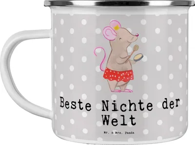 Produktbild von Mr. & Mrs. Panda Teetasse Maus Beste Nichte der Welt - Grau Pastell - Geschenk, Pott, Kaffeepott, Haferl, Onkel, Patentante, Taufe, Geschenkidee, Emaille Tasse, Teebecher