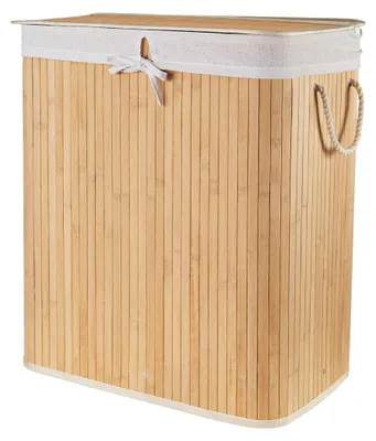 Faltbarer Wäschekorb, 2 Fächer, Bambus, 52x32x63 cm