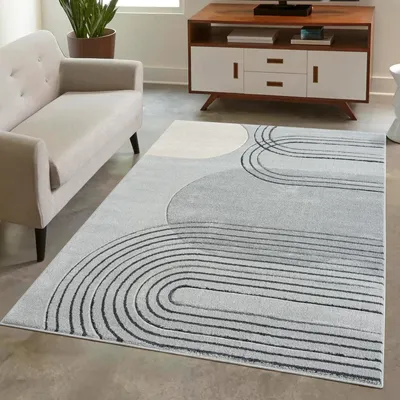 Produktbild von Teppich Kurzflor Grau - 160x230 cm - Moderne Wohnzimmer-Teppiche Geo-Muster mit 3D-Optik