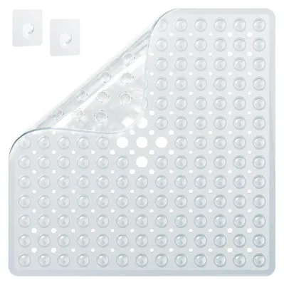 Productafbeelding van Antislip douchemat, 53x53 cm, transparant | Vrij van BPA, schimmelwerend, machinewasbaar | Inclusief 2 haken