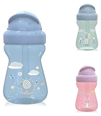 Image de Baby Care Gourde pour enfants 200 ml Sport-Sipper Mini Animaux, Paille, Couvercle bleu