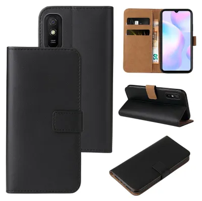 Produktbild von Handy Hülle für Xiaomi Redmi 9A Klapphülle Bookcase Flip Cover Handy Tasche Etui Farbe: Schwarz