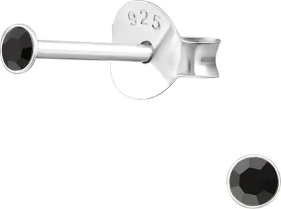 Produktbild von Ohrstecker 925 Sterling Silber mit Kristall 2mm in verschiedenen Farben Farbe - Schwarz