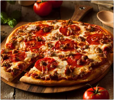 Produktbild von Spritzschutz Herdabdeckplatte Schneidebrett aus Glas Pizza auf Holzplatte 1-Teilig (60x52cm)