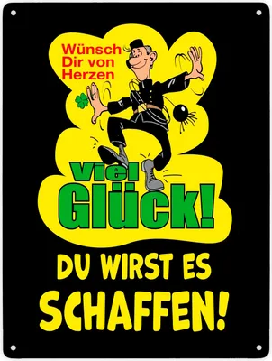 Produktbild von Kaminfeger Metallschild XXL in 28x38 cm mit Spruch: Viel Glück, du schaffst es!