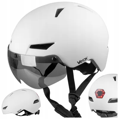 Produktbild von Vayox Fahrradhelm Street VA0423 Verstellbar von 55 bis 58 CM - Größe M - mit Schutzbrille, mit LED-Beleuchtung - Weiß