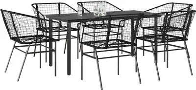Immagine prodotto di vidaXL set da pranzo da giardino da 7 pezzi in polyrattan nero in vetro