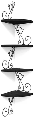 Productafbeelding van Boekenkast, wandplank van massief hout, katvormig, zwevende plank voor decoratie van woonkamer, slaapkamer, keuken en kantoor, 4 planken, modern en eenvoudig design, zwart