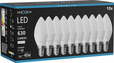 Obrázek produktu pro Mexen Nova 10x LED žárovka E14, C37, 6W, Neutrální - 4000K, 630 lm - L102-E14-0640-01x10