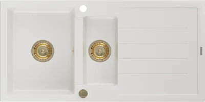 Produktbild von Mexen Andres 1,5-Becken-Granitspüle mit Abtropffläche 1000 x 500 mm, Weiß, Siphon Gold - 6515101510-20-G