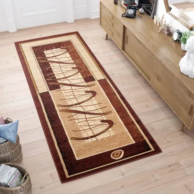 Produktbild von Teppichläufer Flur Teppich Kurzflor Modern Brücke Wohnzimmer Schlafzimmer Design Braun Beige Creme  70 x 250 cm