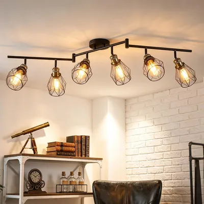 Produktbild von ANWIO LED Deckenstrahler Schwenkbar 350°, Deckenleuchte E27 6 Flammig Deckenlampe Strahler Spots LED Schwarz - Küchenlampe Wohnzimmerlampe Deckenspot Schlafzimmer (Ohne Leuchtmittel)