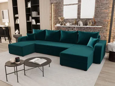 Image de CANAPE HEWLET U BIS Itaka 39 Turquoise avec fonction sommeil Canapé en forme de U avec coffre de rangement Canapé salon Canapé-lit Coffre de rangement Canapé-lit