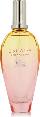 A perfume bottle with a gradient of yellow to pink, and a silver cap.