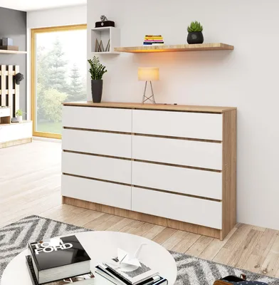 Produktbild von Hochkommode 160cm mit 8 Schubladen Sideboard Schrank Anrichte 99cm hoch