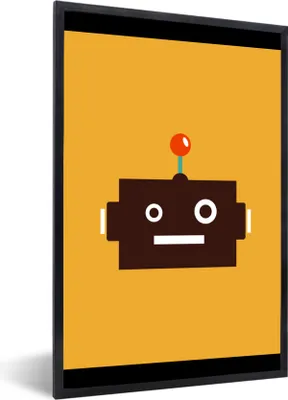 Produktbild von MuchoWow® Gerahmtes Poster Roboter - Gesicht - Antenne - Gelb - Jungen - Kind 60x80 cm - Poster mit Schwarzem Bilderrahmen Wandposter Rahmen Foto Bilder - Premium - Wanddeko Wohnzimmer