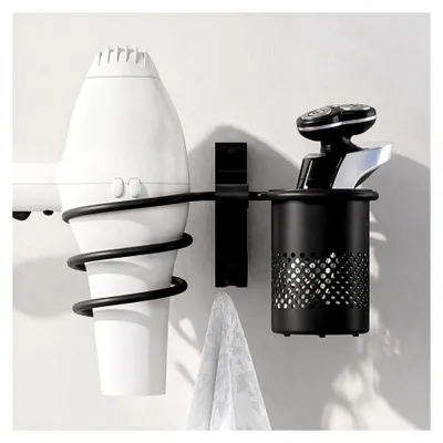 Produktbild von Haartrocknerhalter 2 in 1 Schwarz ohne Bohren