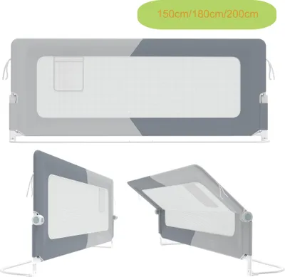 Produktbild von XINZI 150cm Bettgitter Bettschutzgitter Rausfallschutz für Kinder, Höhenverstellbar 72 bis 96cm, Klappbar Kinderbettschutzgitter Seitenschutz, Dunkelgrau + Hellgrau