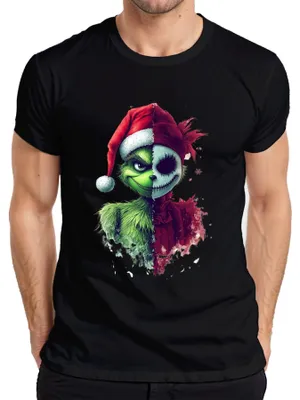 Obrázok produktu pre Grinch Jack Skellington Mashup Santa Hat Christmas Horror Gift Pánske tričko, čierne, XXL