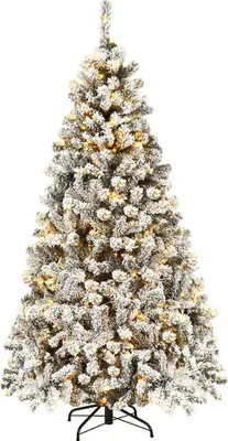 Image de COSTWAY Sapin de Noël artificiel 180cm avec neige incl. 600 pointes d'aiguilles en PVC, 250 lampes LED blanc chaud & support métallique, sapin, arbre de Noël, blanc