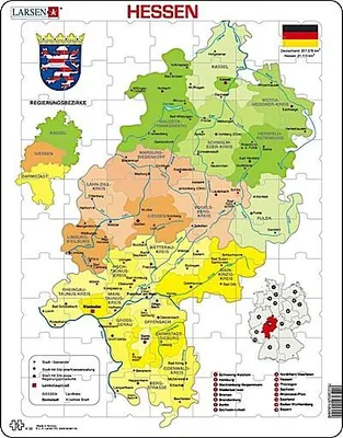 Produktbild von Hessen Puzzle: Politische Karte mit Städten, Flüssen, Seen und Lage in Deutschland