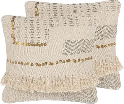 Obrázek produktu pro BELIANI Sada 2 dekorativních polštářů béžová 45 x 45 cm s třásněmi boho retro decor