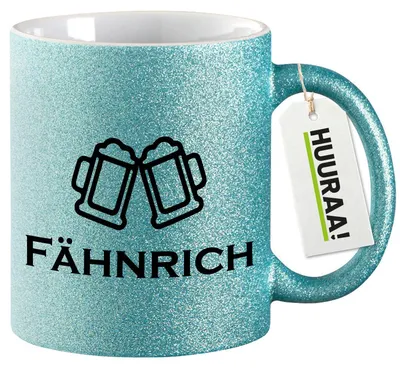 Produktbild von Huuraa Glitzertasse Fähnrich Schützenfest 330ml Blau Keramik Kaffeebecher Geschenkidee