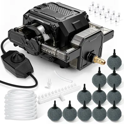 Produktbild von 42W | 45kPa | 12 Luftstein | Aquarium Luftpumpe | Dual-Kanal-Kupfermotor | 80L/Min Flussregelbar | Teichbelüfter Belüfterpumpe Sauerstoffpumpe Alu