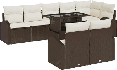 Immagine prodotto di Set da giardino composto da 9 pezzi, divano e poltrone, in rattan sintetico marrone e crema