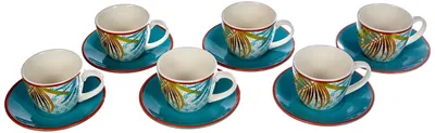 6 Kaffeetassen mit Untertasse, New Bone China, mehrfarbig