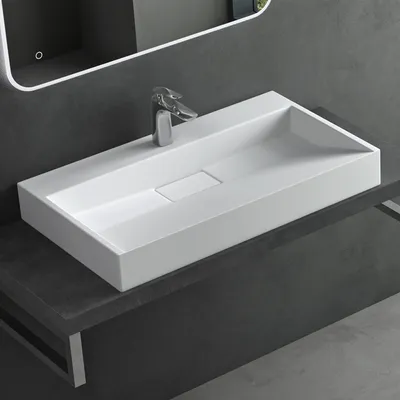 Produktbild von Mai & Mai Waschbecken Aufsatzwaschbecken matt weiß Hänge-Waschtisch Rechteckig 1 Armaturenloch Breite: 70cm inkl. Ablaufgarnitur Col19